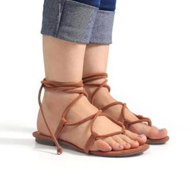 Imagem de Sandália Feminina Rasteira Gladiadora Amarrar Perna Resistente Confortável-Feminino