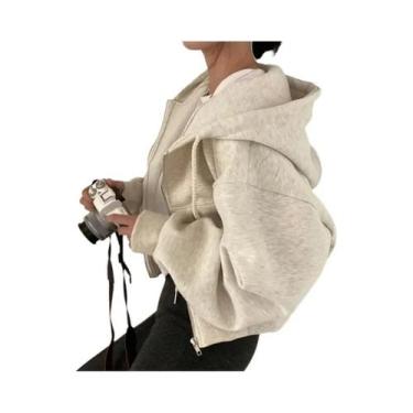 Imagem de Jaqueta Feminina Oversized Y2K Com Zíper, Manga Longa, Casual, Estilo 