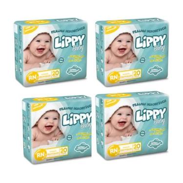 Imagem de Kit 04 fraldas infantil pacote com 20 tiras lippy baby - rn (total 80 
