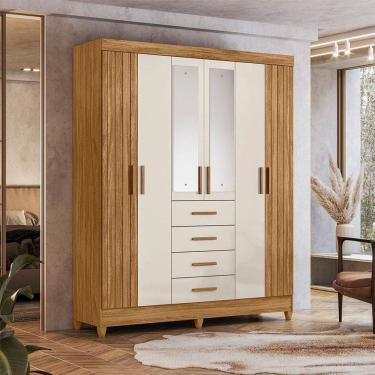 Imagem de Guarda Roupa Solteiro Ambiente Aruba 6 Portas Freijó Off White com Espelho - Moval