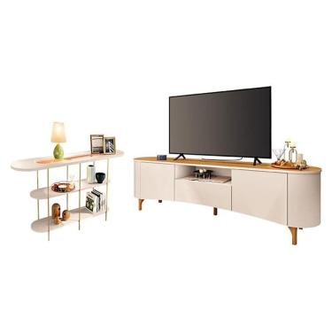 Imagem de Rack Bancada Elara Off White Cinamomo com Aparador Infinity Off White - HB Móveis