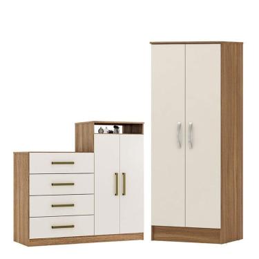 Imagem de Cômoda Sapateira Áurea e Armário Multiuso Viena Amêndola Touch Off White  – Demóbile