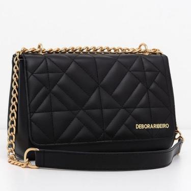 Imagem de Bolsa Feminina Transversal OEM Débora Ribeiro em Couro Ecológico e Sintético Pequena 21cm Preto Feminino