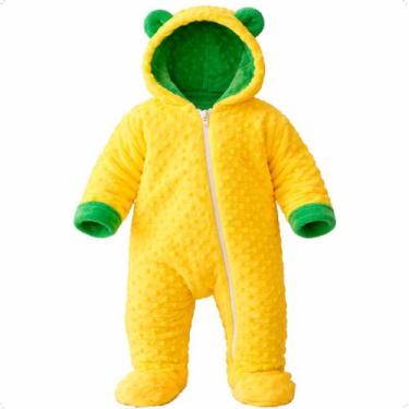 Imagem de Macacão Ursinho Bebê Soft Inverno Macio Capuz Com Zíper Brasil Tamanho