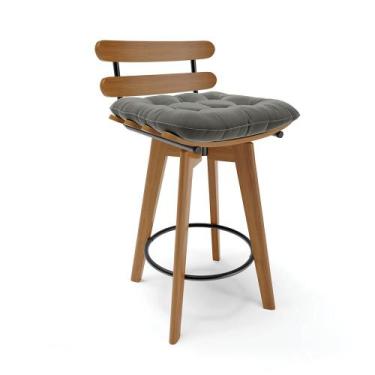 Imagem de Banqueta Giratória Costela Suede Base Madeira MA70 M11- D'Rossi - D Ro