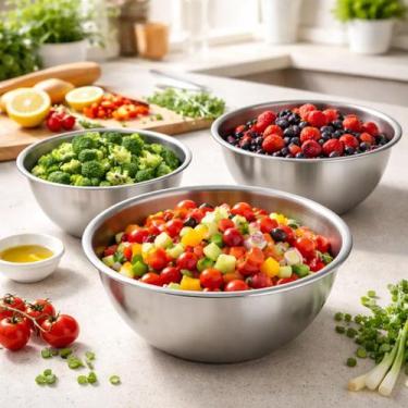 Imagem de Kit de3 Tigelas Bowl Aço Inox 20 24 30cm Jogo Bacia Multiuso Combo Pot