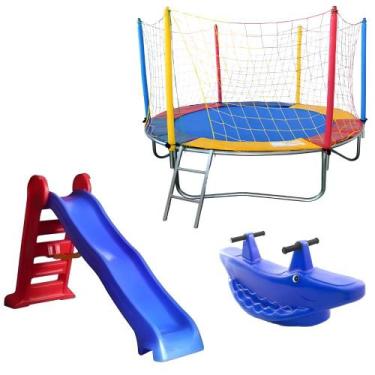 Imagem de Combo Infantil Cama Elástica 2,30m  Escorregador Grande  Gangorra 2 Lu