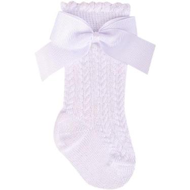 Imagem de Meia 3/4 Bebe Infantil Rn Centope Com Laço Algodão Batizado - Centopê,