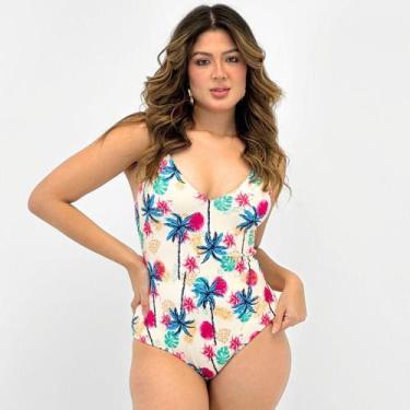 Imagem de Maiô Sol Pleno Tanga Estampado Feminino, M, Creme