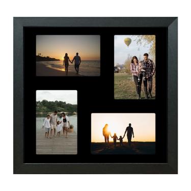 Imagem de Porta-Retrato de Parede 32x32 Quadro Multifotos para 4 Fotos 10x15 com Paspatur Preto Soleil Home Decor