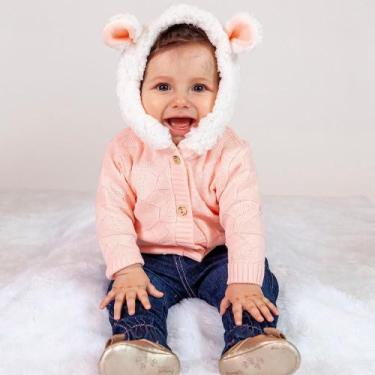 Imagem de Casaco de Bebê Tricô Kids Com Capuz Salmão, Laranja, P