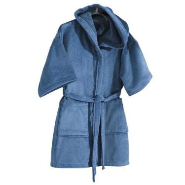 Imagem de Roupão Infantil Felpa Velour Azul Ju 09 Com Capuz Döhler, P