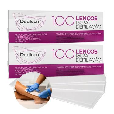 Imagem de Kit 2 Lenços para Depilação Uso com Cera Roll On 200 Folhas Branco Depilsam