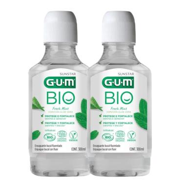 Imagem de Kit 2 Enxaguante Bucal Antisséptico Gum Bio Sabor Hortelã Transparente sem Álcool 300ML