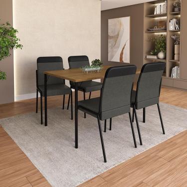 Imagem de Conjunto de Sala de Jantar Napoli 4 Lugares Tampo em MDP com Cadeiras Estofadas Freijó Preto Móveis Carraro