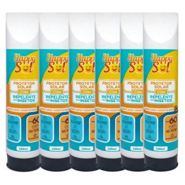 Imagem de Kit 6 Protetor Solar Happy Sol FPS 60 Repelente Insetos 150ml