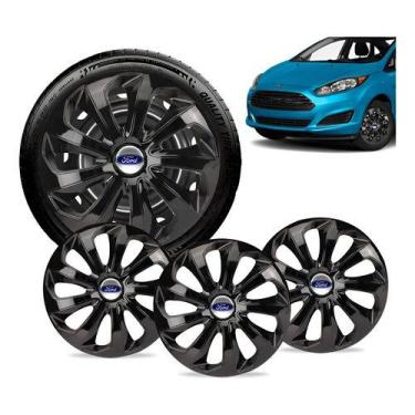 Imagem de Jogo 4 Calotas Velox Aro 14 Preta Ford New Fiesta Ka Focus - Preto - E