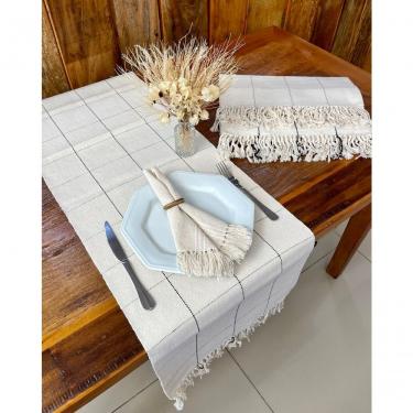 Imagem de Caminho de Mesa Grid Algodão Tear Manual 40cm X 1,60m Preto