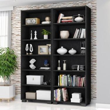 Imagem de Kit 2 Estantes para Livros 5 Prateleiras 188CMX60,5cm Office Preto/Tx 
