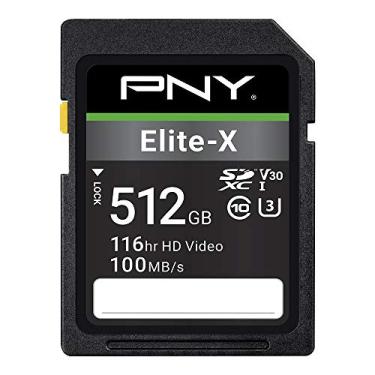 Imagem de PNY Cartão de memória flash 512GB Elite-X Class 10 U3 V30 SDXC - 100 MB/s, Classe 10, U3, V30, 4K UHD, Full HD, UHS-I, SD de tamanho completo (pacote com 1)