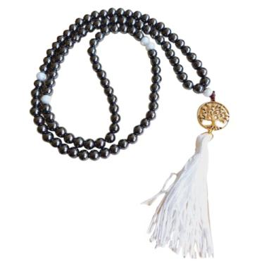 Imagem de Paz Interior Store - Japamala 108 Contas de Pedra Natural Hematita com Cristal de Vidro (Branco)