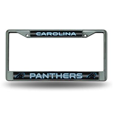 Imagem de Rico Industries Moldura de placa de licença NFL Carolina Panthers Bling Chrome com detalhes em glitter, 15 x 31 cm