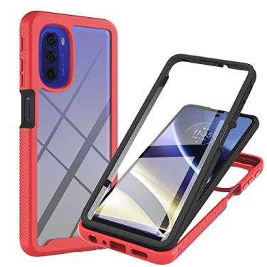 Imagem de Niuuro Capa para Motorola Moto G51 5G com protetor de tela embutido, proteção total 360° Capa de telefone à prova de choque, com capa traseira de PC rígido + capa de silicone TPU macio antiderrapante - vermelha