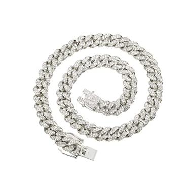 Imagem de FEEL STYLE Corrente masculina de elos cubanos, banhado a ouro, prata, brilhante, Miami, cubano, corrente de diamante, 13 mm, joia hip hop, 45,7-61 cm, 18inch, Zinco, Zircônia cúbica