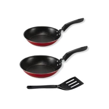 Imagem de Jogo de Frigideiras Francesas Antiaderente 16cm e 20cm com Espátula Vermelha Não Gruda Kit Conjunto Rubi