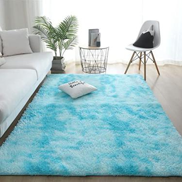 Imagem de Tapete felpudo fofo, tapetes peludos de pelúcia para sala de estar do quarto, tapetes felpudos para crianças bebê, tapetes macios para dormitório, tapete para quarto de adolescente, azul celeste 81 cm x 119 cm