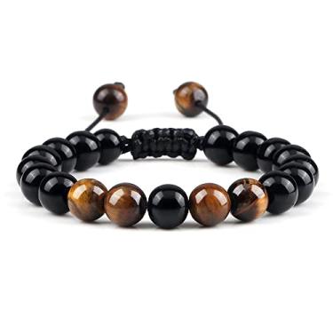 Imagem de Pulseiras ajustáveis para casais 8 mm contas preto branco trança macramê pulseira para mulheres homens joias à distância - preto brilhante, Cristal