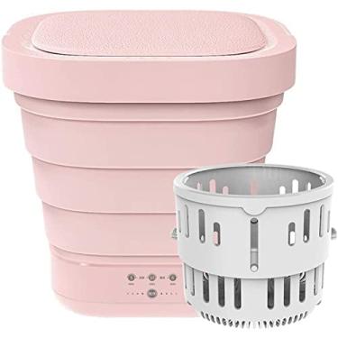 Imagem de KRASS Máquina de lavar roupa dobrável portátil, mini lavadora e secadora dobrável, pequenas máquinas de lavar elétricas compactas, viagens domésticas economizadoras de energia, rosa, colecionador88