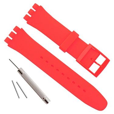Imagem de Pulseira de relógio de substituição à prova d'água de borracha de silicone para Swatch (17 mm, 19 mm, 20 mm) (17 mm, vermelho brilhante)