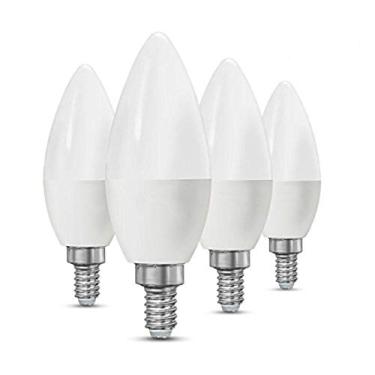 Imagem de CTKcom Lâmpadas LED de base E14 de 5W (pacote com 4) - C37 Lâmpada LED branca de luz do dia 6000 K, luzes de ventilador de teto, lâmpada LED decorativa, 550LM, certificação UL, AC 85-265V