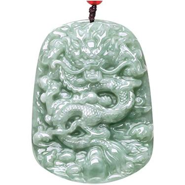 Imagem de Yajun Pingente de dragão Jadeite esculpido à mão masculino ou feminino colar amuleto joia de jade amuleto da sorte