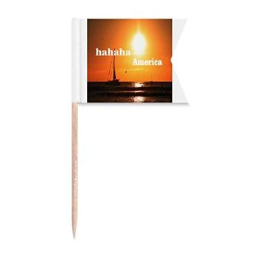 Imagem de Bandeira de palito de dente com texto de paisagem americana Haha Mood Marcação de rotulagem para bolo de festa comida prato de queijo