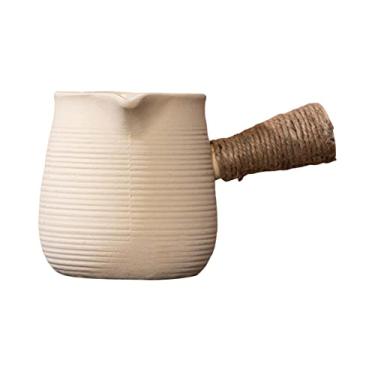 Imagem de Baoblaze Bule de cerâmica com cabo longo de folhas soltas bule de chá para ferver água quente chaleira para amantes de chá presente cozinha restaurante hotel casa, bege largo