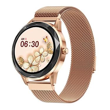Imagem de Relógio Smartwatch NAMOFO inteligente de luxo das senhoras das senhoras relógio eletrônico para android ios aptidão rastreador feminino cristal superfície aço banda (Rosegold)