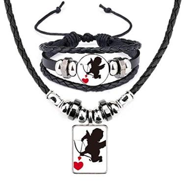 Imagem de Conjunto de joias de pulseira de couro com estampa de coração de anjo do Cupido Amor