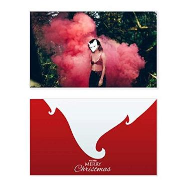 Imagem de Pink Fog Head Girl Florestal Science Nature Scenery Holiday Merry Christmas Cartões de parabéns Mensagem de Natal