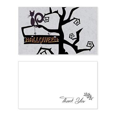 Imagem de Dia das Bruxas Gato Árvore Hallowmas Cartão de agradecimento Aniversário Aniversário Recebimento Casamento Agradecimento