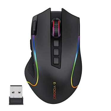 Imagem de E-YOOSO X-11 Wireless Gaming Mouse, RGB Backlit, MMO 9 botões programáveis, com Macro Recording Side Buttons, Rapid Fire Button para Windows Computer Gamer, Preto