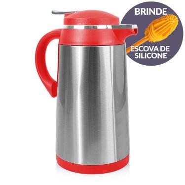 Imagem de Garrafa Térmica Inox Camélia Vermelha 1L e Escova Limpeza Termopro