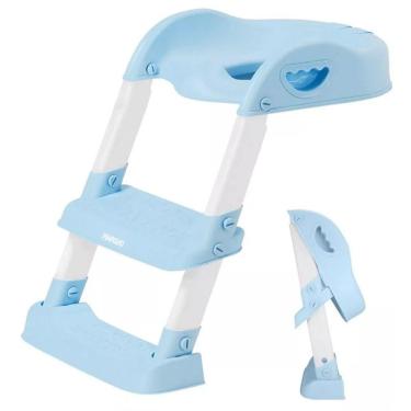 Imagem de Troninho Redutor Assento Vaso Sanitario Infantil com Escada Azul Pimpolho