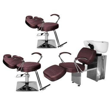 Imagem de Kit Salão Topázio 2 Cadeiras Recl Base Quadrada + Lavatório C/Ap Vinho Facto