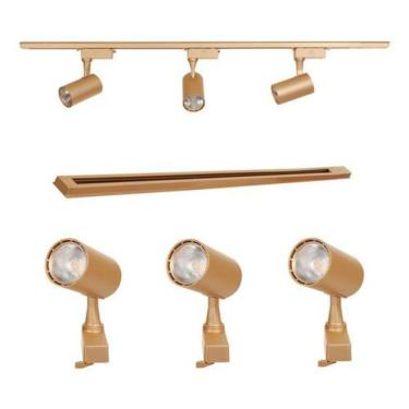 Imagem de Kit Trilho Eletrificado 1M + 3 Spots 7W Dourado Fosco Frio
