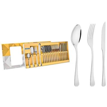Imagem de Tramontina 66945840 Faqueiro Aço Inox com Faca para Churrasco com 24 Peças, Prata