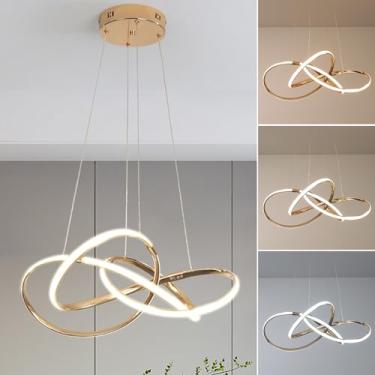 Imagem de TONGCIYU lustre moderno,dimerizável lustre sala de jantar,lustre pendente sala de jantar com controle remoto,Dia60cm 42W(Ouro)