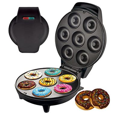 Imagem de MáQuina De Donuts Dupla Face, MáQuina De Donuts EléTrica De 1200 W, Faz 7 Donuts, Antiaderente, MáQuina De Sobremesa PortáTil Para Lanche De Café Da Manhã Infantil,Black