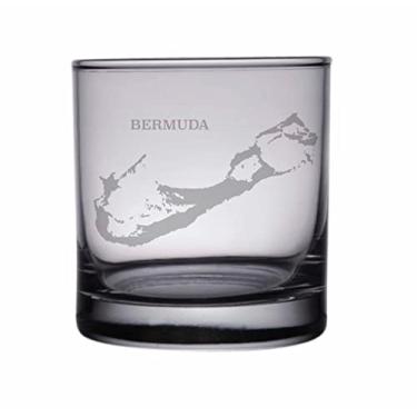 Imagem de HullSpeed Designs Copo de uísque e pedras gravadas com mapa das Bermudas (conjunto de 2)
